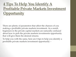 4 Tips To Help You Identify A Profitable Private Markets Investment Opportunity