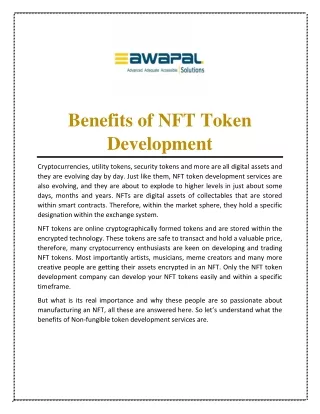 benefits of nft token development