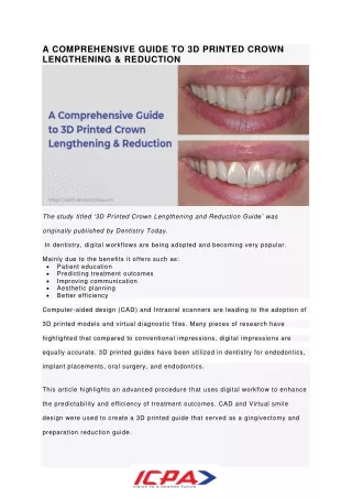 A Comprehensive Guide to 3D Printed Crown Lengthening & Reduction - ICPA Health