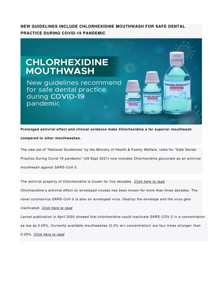 new guidelines include chlorhexidine mouthwash