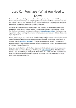 used car purchase what you need to know