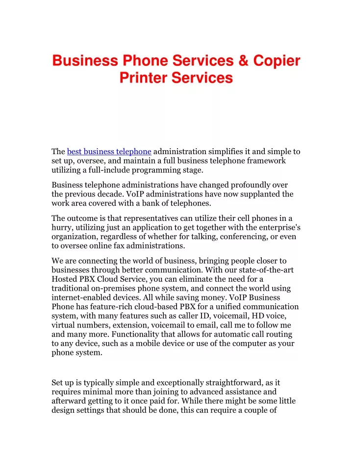 business phone services copier printer services