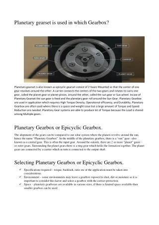 planetary gearset is used in which gearbox