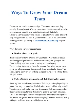 Ways To Grow Your Dream Team