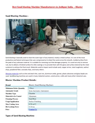 Best Sand blasting Machine Manufacturers in Jodhpur India  - Blaster