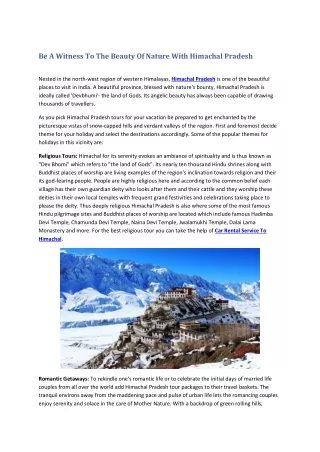 Be A Witness To The Beauty Of Nature With Himachal Pradesh