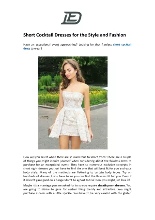 Short Cocktail Dresses for the Style and Fashion