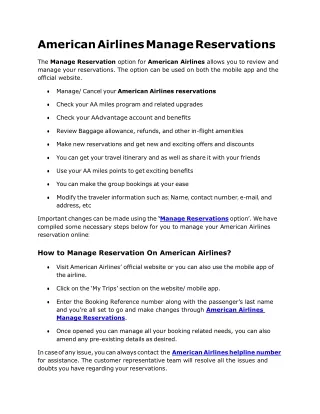 American Airlines Manage Reservations 1(855)923-2214