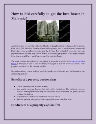 How to bid carefully to get the best house in Malaysia-converted