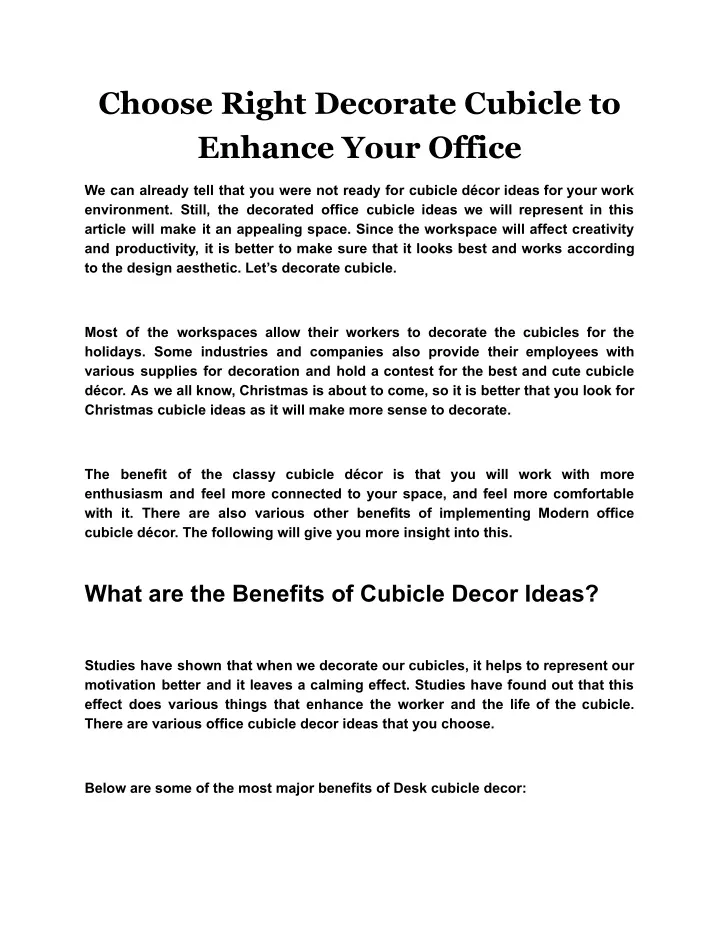 choose right decorate cubicle to enhance your