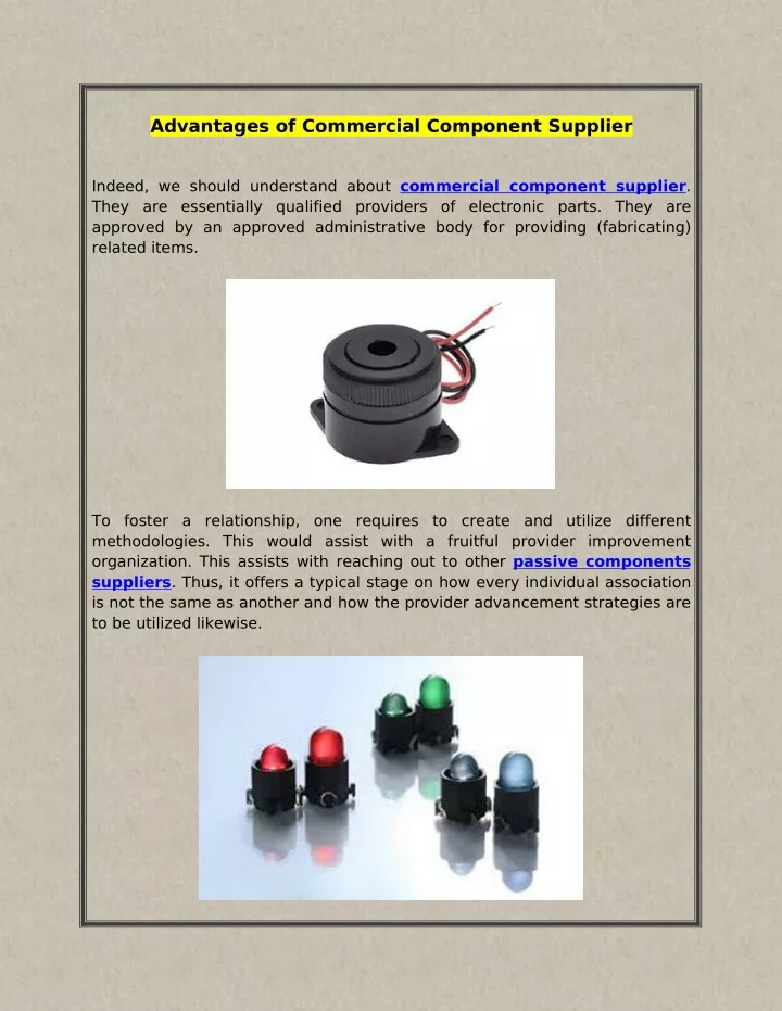 advantages of commercial component supplier