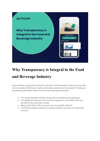 Why Transparency is Integral in the Food and Beverage Industry