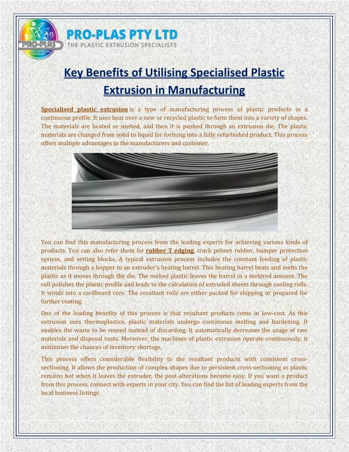 key benefits of utilising specialised plastic