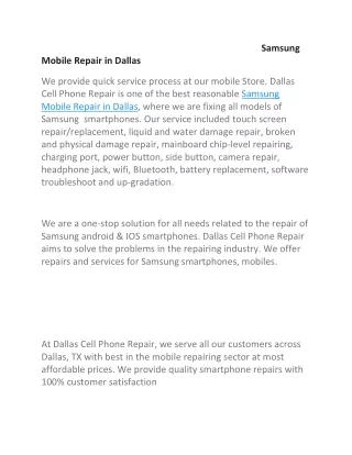 Samsung Mobile Repair in Dallas