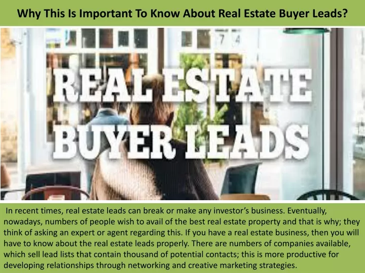 why this is important to know about real estate buyer leads