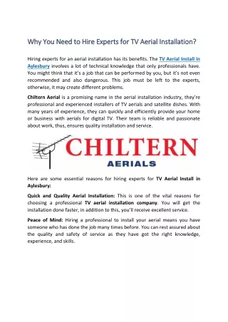Why You Need to Hire Experts for TV Aerial Installation?