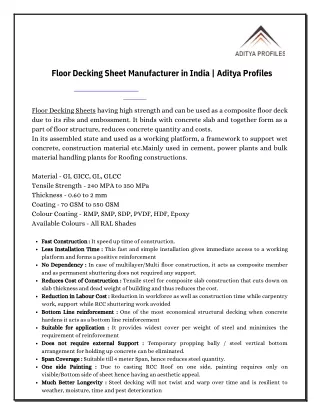 Floor Decking Sheet Manufacturer in India