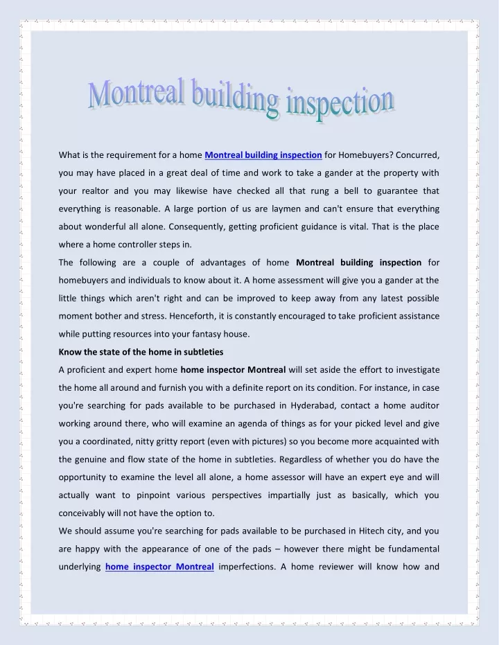 what is the requirement for a home montreal