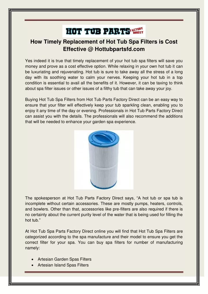 how timely replacement of hot tub spa filters