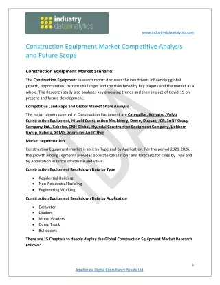 Construction Equipment Market Growth, Developments Analysis and Precise Outlook