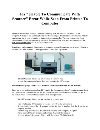 Fix “Unable To Communicate With Scanner” Error While Scan From Printer To Computer