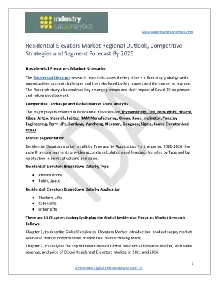 Residential Elevators Market Sales Revenue, Opportunity Analysis, Comprehensive