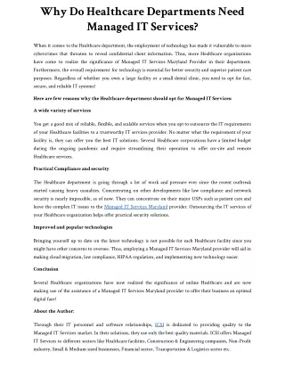why do healthcare departments need managed