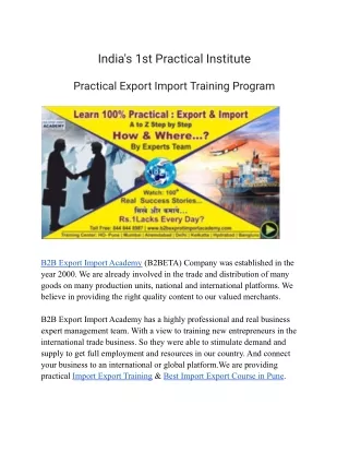 India's 1st Practical Institute Practical Export Import Training Program