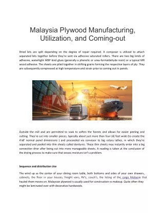 Malaysia Plywood Manufacturing, Utilization, and Coming-out