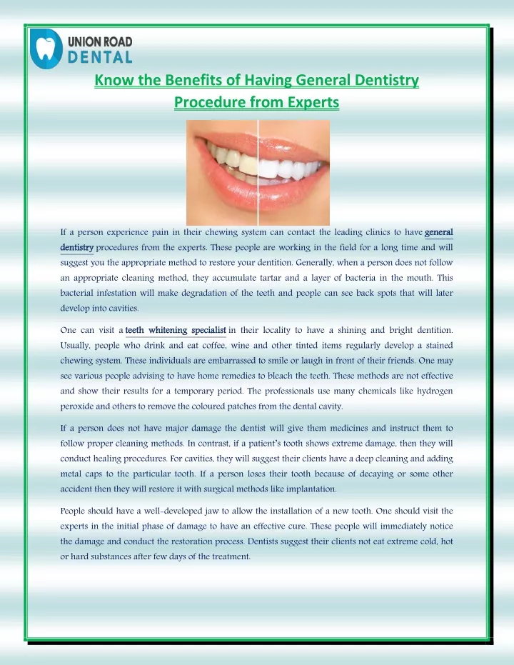 know the benefits of having general dentistry