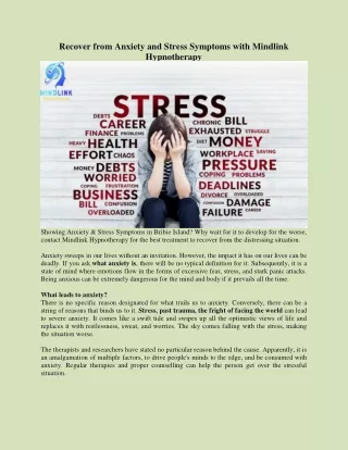 Recover from Anxiety and Stress Symptoms with Mindlink Hypnotherapy