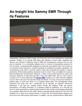 An Insight Into Sammy EMR Through its Features