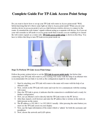 Complete Guide For TP-Link Access Point Setup