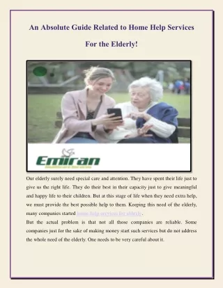 An Absolute Guide Related to Home Help Services for the Elderly!