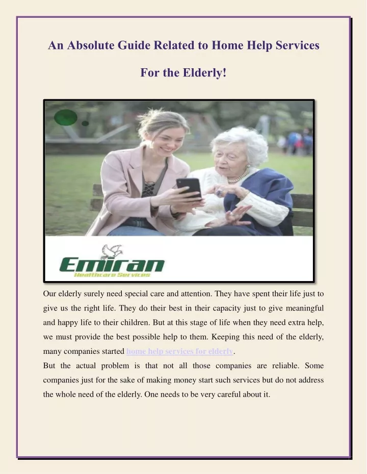 an absolute guide related to home help services for the elderly