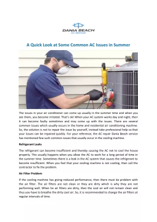 A Quick Look at Some Common AC Issues in Summer