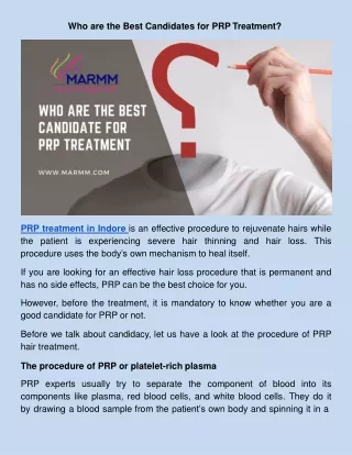 who are the best candidates for prp treatment
