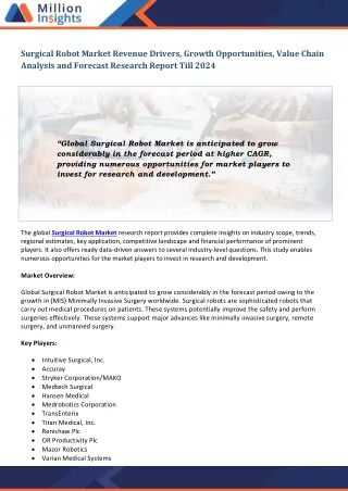 surgical robot market revenue drivers growth