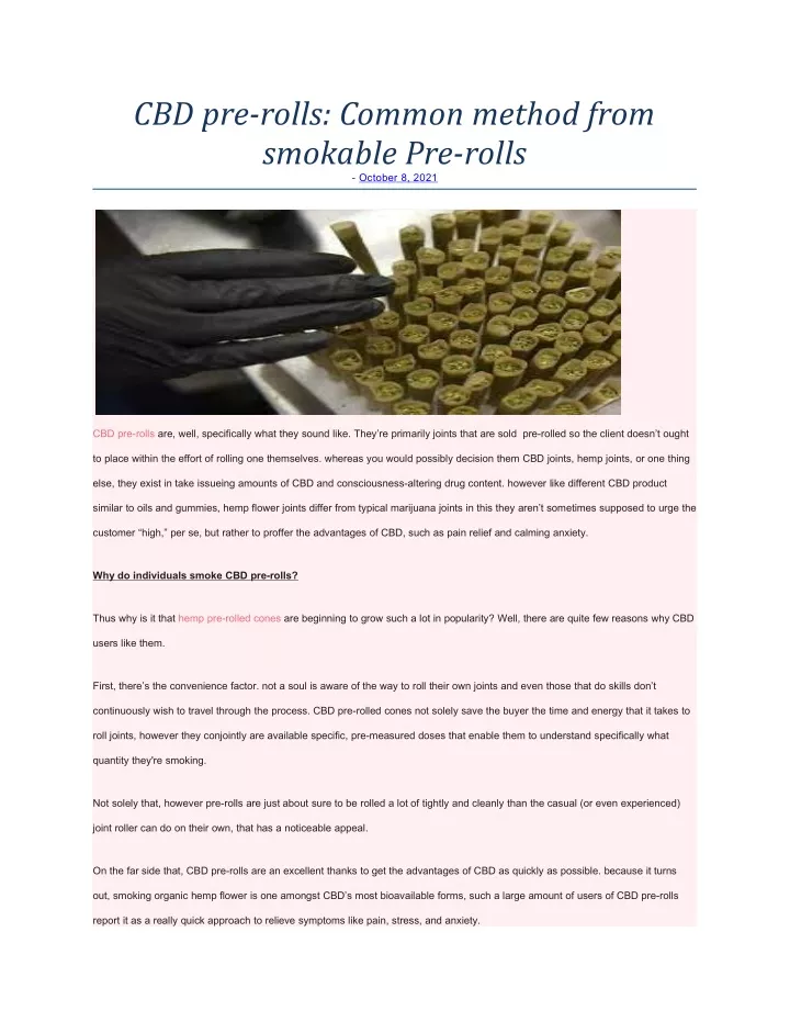 cbd pre rolls common method from smokable