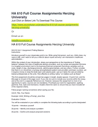 ha 610 full course assignments herzing university