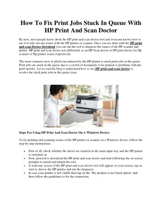 How To Fix Print Jobs Stuck In Queue With HP Print And Scan Doctor