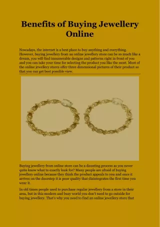 Benefits of Buying Jewellery Online