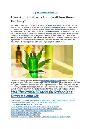 Alpha Extracts Hemp Oil Review Ingredients, Side Effects |Does It Really Work|?