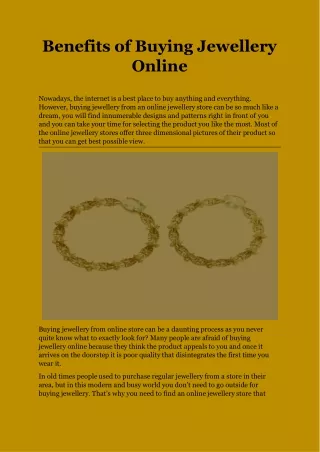Benefits of Buying Jewellery Online