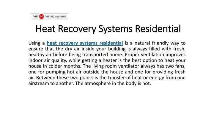heat recovery systems r esidential