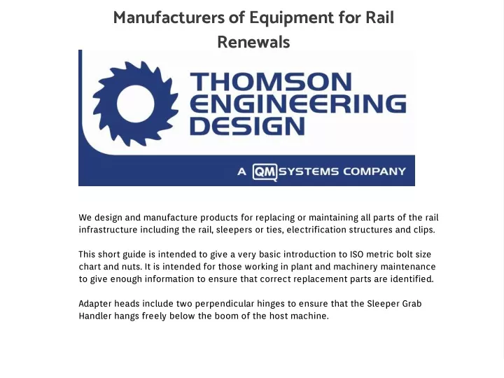 manufacturers of equipment for rail renewals