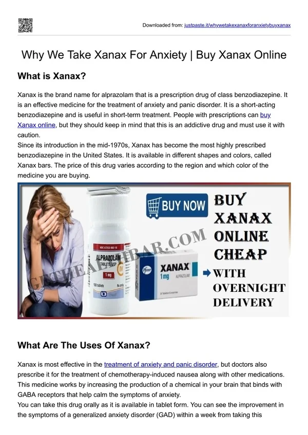 Why We Take Xanax For Anxiety  Buy Xanax Online