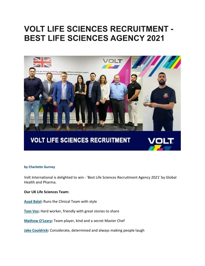 PPT - Best Life Sciences Agency 2021 - Volt Singapore PowerPoint ...