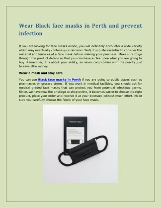 Wear Black face masks in Perth and prevent infection
