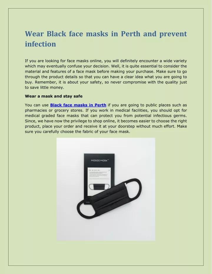 wear black face masks in perth and prevent